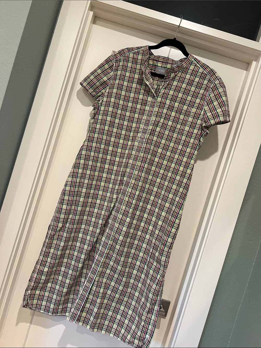 Liz Claiborne Green and Pink Plaid Short-Sleeve Midi Dress XL